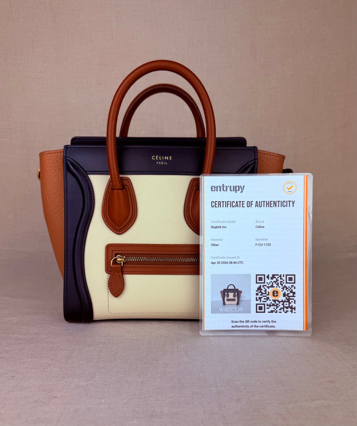 Celine Nano Tri-Color Luggage Tote- Cream/Navy/Tan