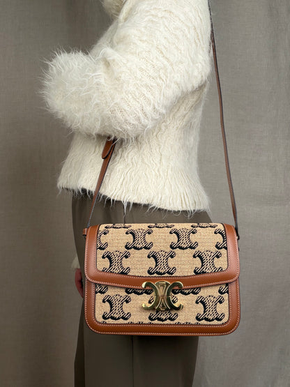 Celine Triomphe Crossbody Bag Monogram Canvas with Tan Calfskin Leather Trim