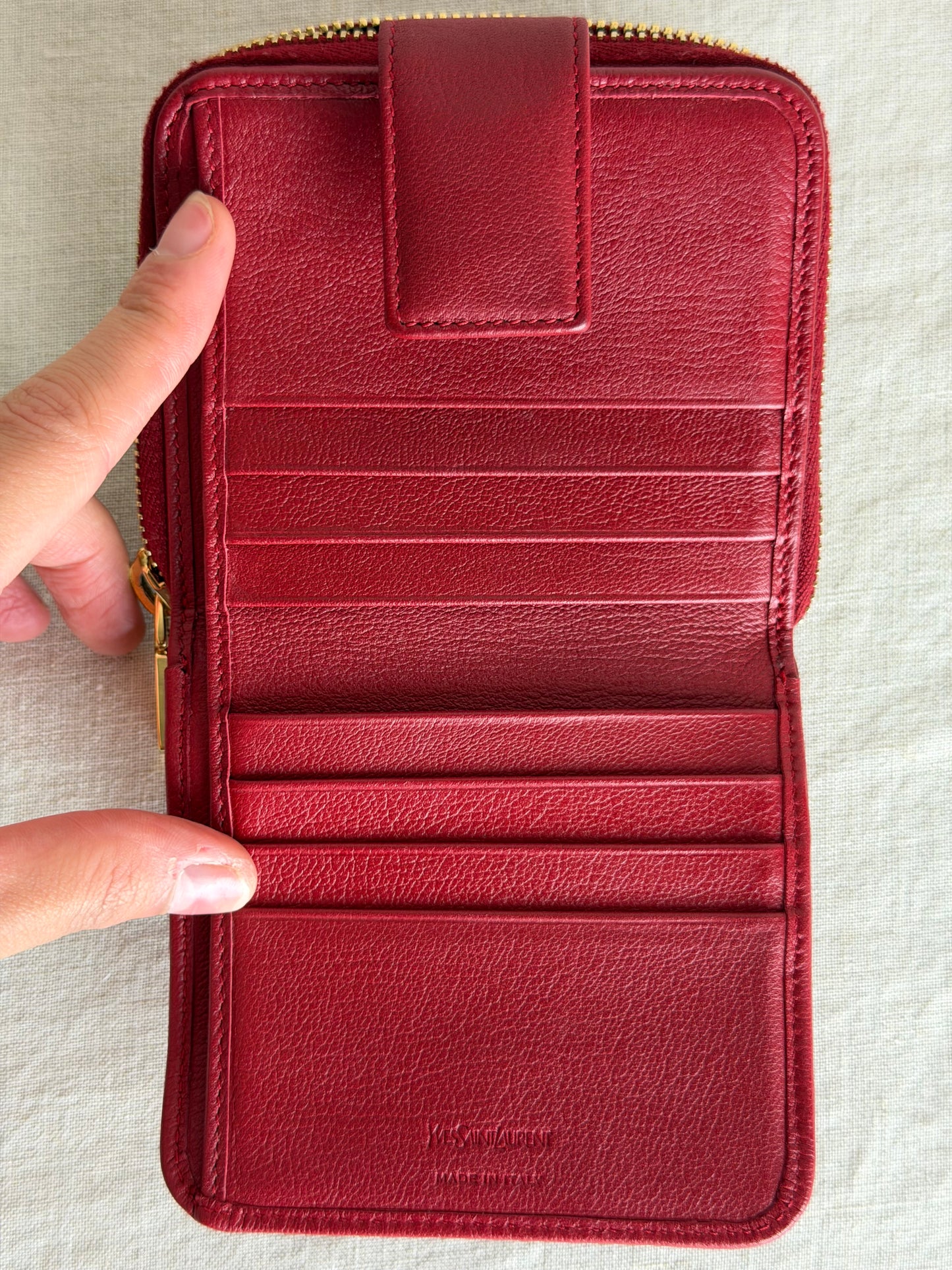 YSL Zip Wallet With Gold Hardware- Red