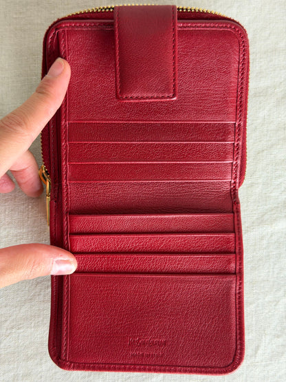 YSL Zip Wallet With Gold Hardware- Red