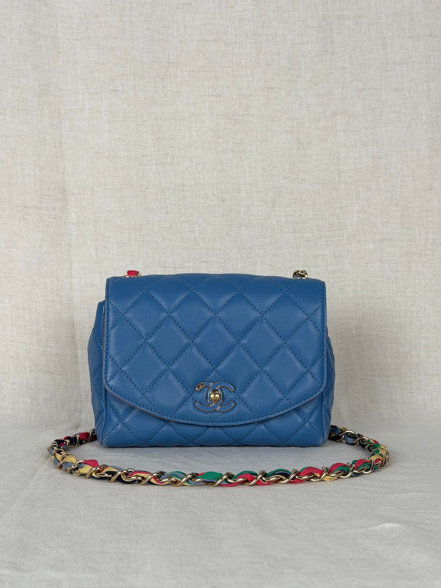 Quilted Lambskin Ribbon Chain Flap Bag Small