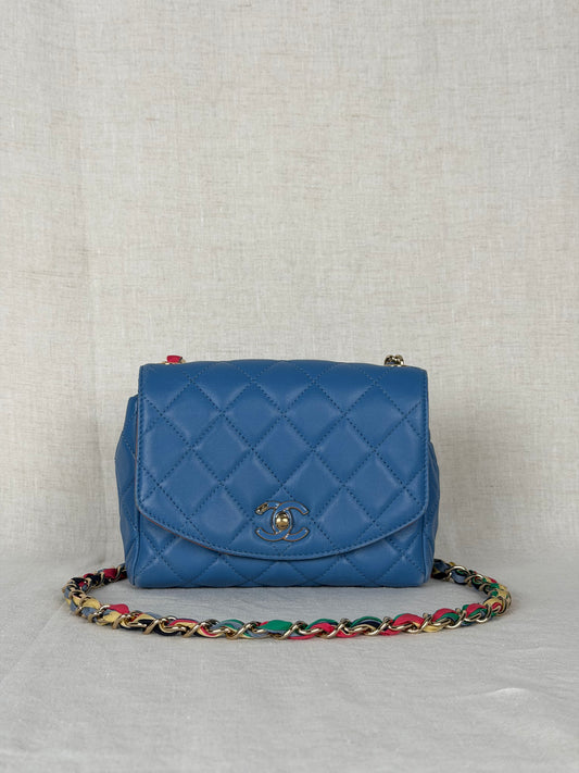 Quilted Lambskin Ribbon Chain Flap Bag Small