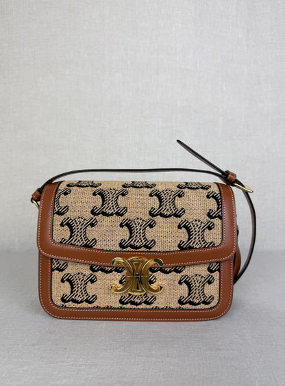 Celine Triomphe Crossbody Bag Monogram Canvas with Tan Calfskin Leather Trim