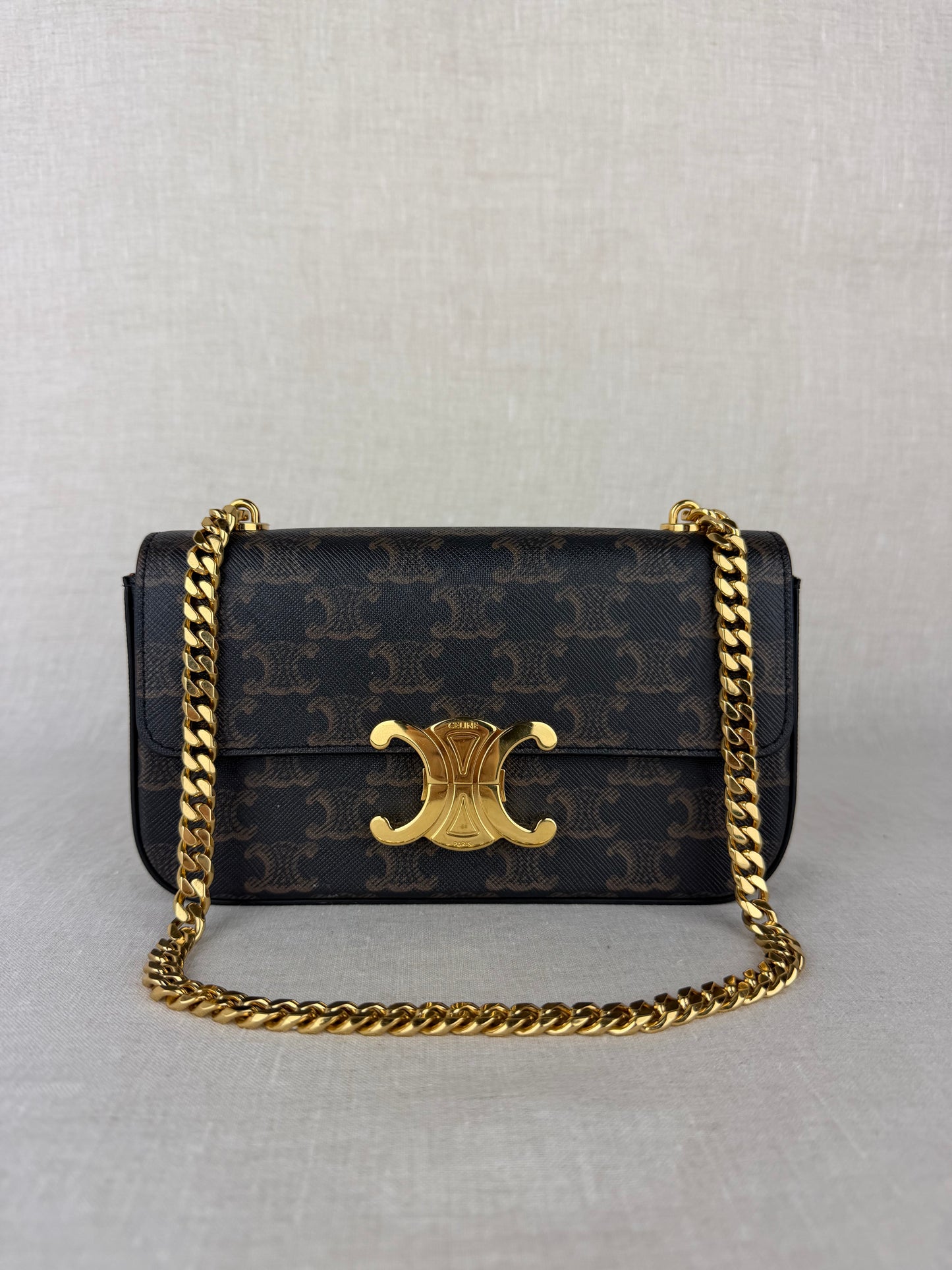 Celine Monogram Claude with Gold Chain Brown