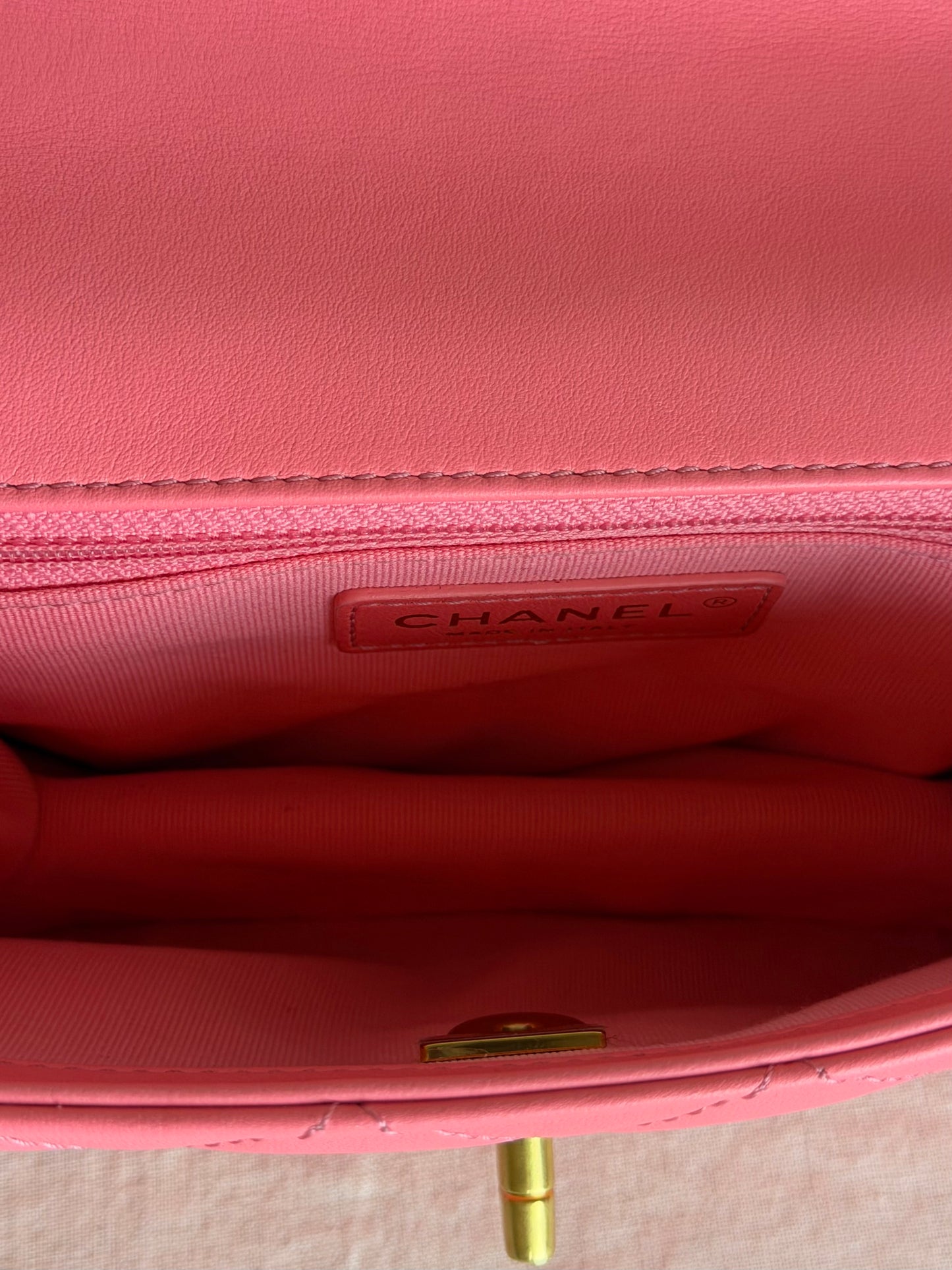Chanel Quilted CC Flap Coral Pink Lambskin Bag