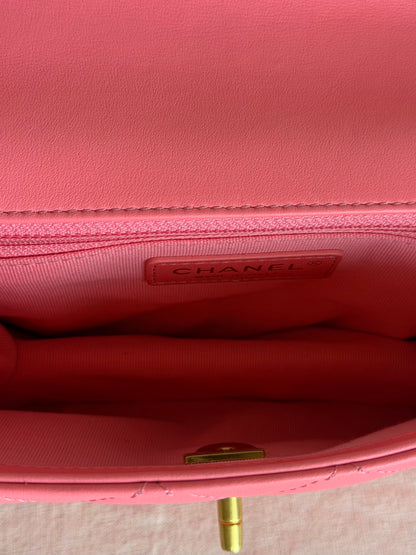 Chanel Quilted CC Flap Coral Pink Lambskin Bag