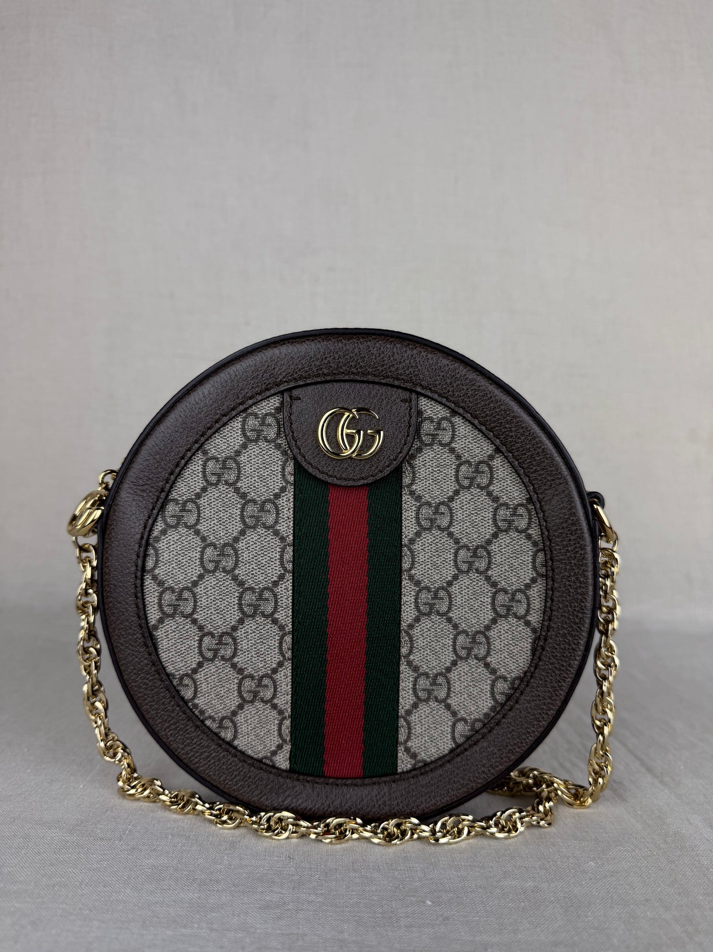 Gucci Round Monogram Ophidia with Gold Tone Hardware
