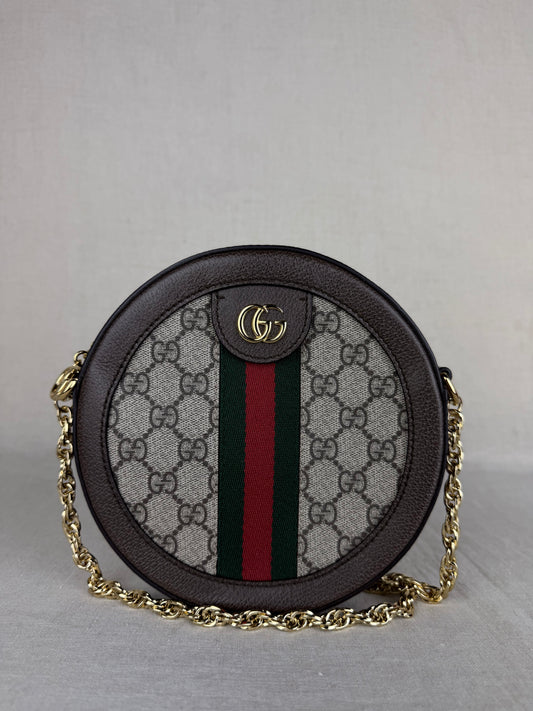 Gucci Round Monogram Ophidia with Gold Tone Hardware