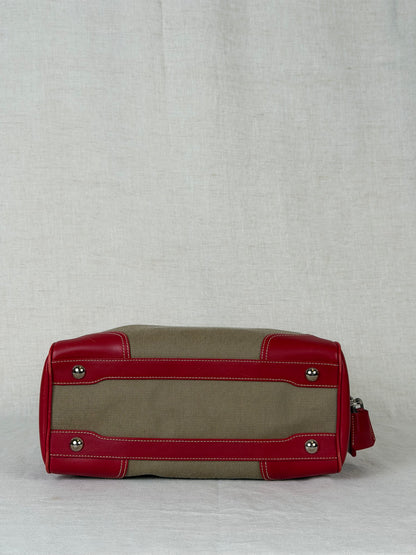 Prada Milano Bowling-Style Handbag with Canvas Fabric and Red Leather Trim