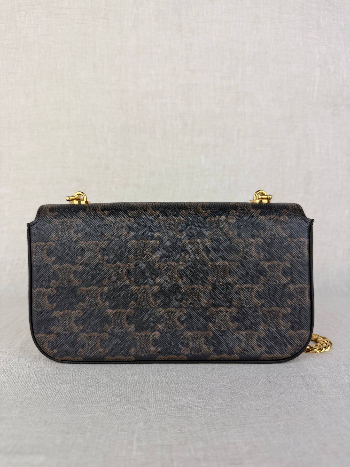 Celine Monogram Claude with Gold Chain Brown