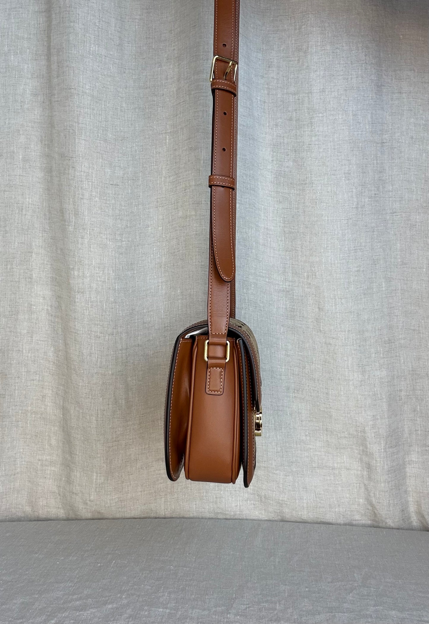 Celine Triomphe Crossbody Bag Monogram Canvas with Tan Calfskin Leather Trim