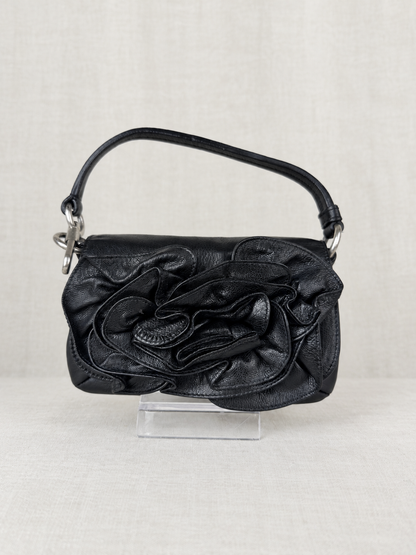 SAINT LAURENT Leather Rose Mini Top Handle-Black