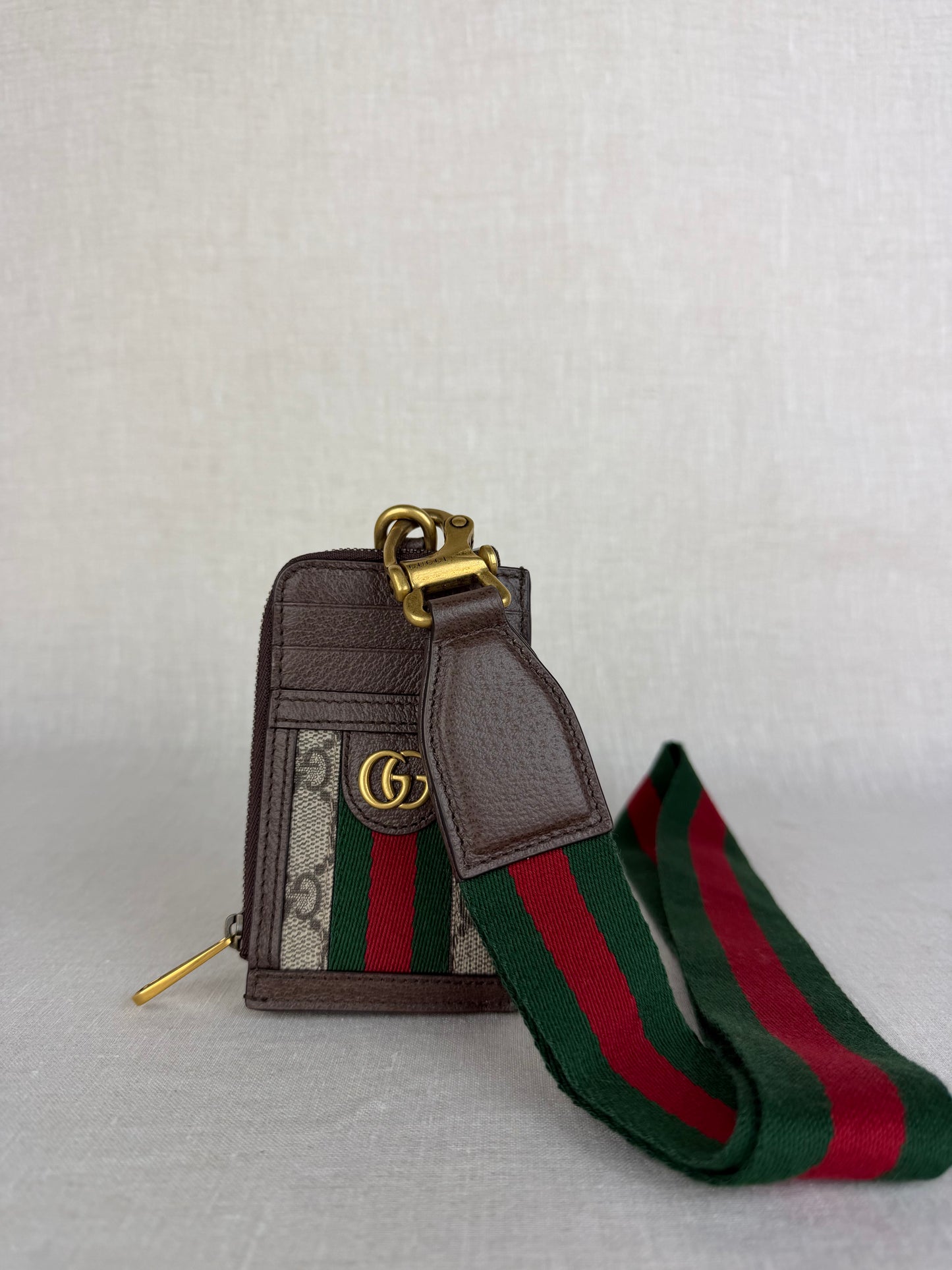 Gucci Brown Ophidia Card Case with Lanyard