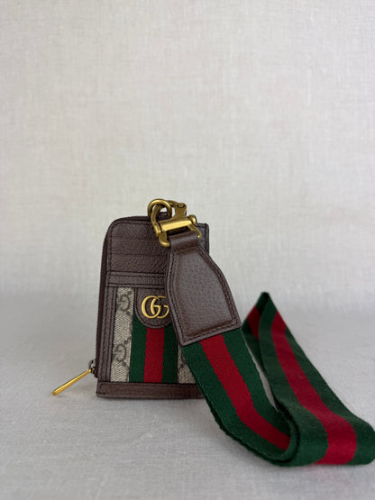 Gucci Brown Ophidia Card Case with Lanyard