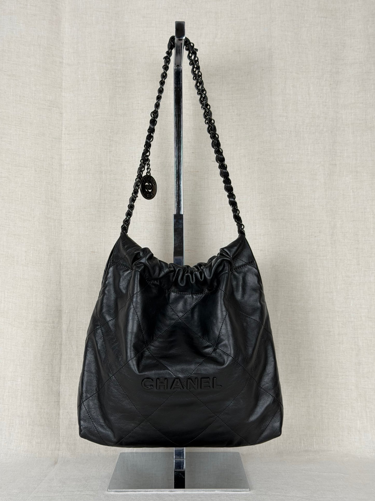 Chanel 22 Medium Lambskin- Black w Black Hardware