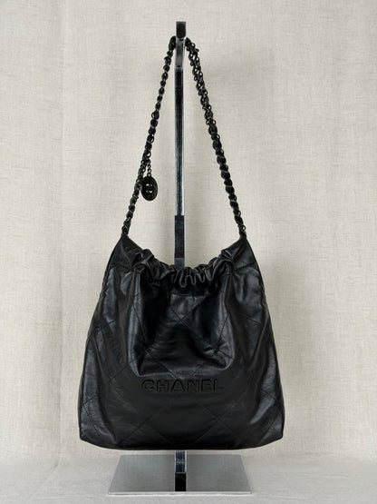 Chanel 22 Medium Lambskin- Black w Black Hardware