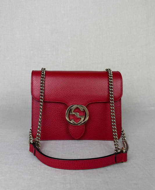 Gucci Dollar Calfskin Interlocking GG Bag- Red