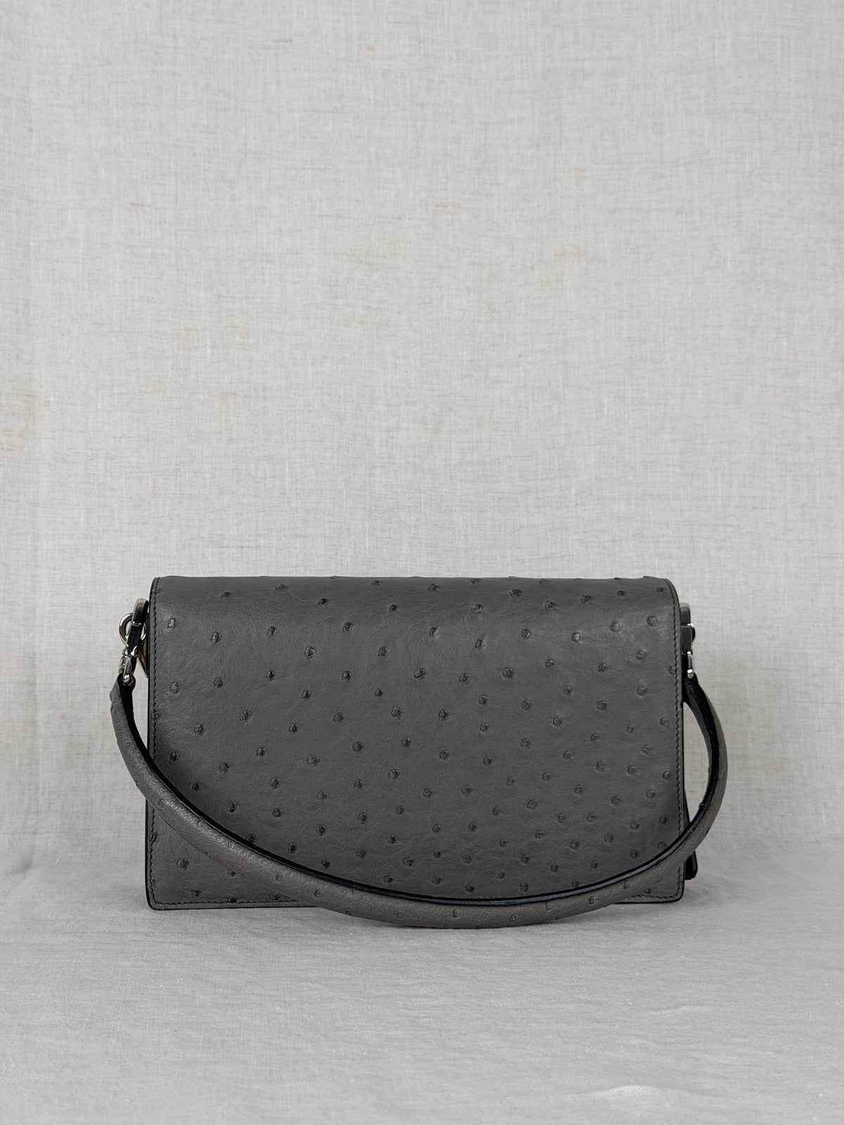 Prada Ostrich Leather Flap Bag - Grey