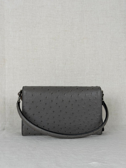 Prada Ostrich Leather Flap Bag - Grey