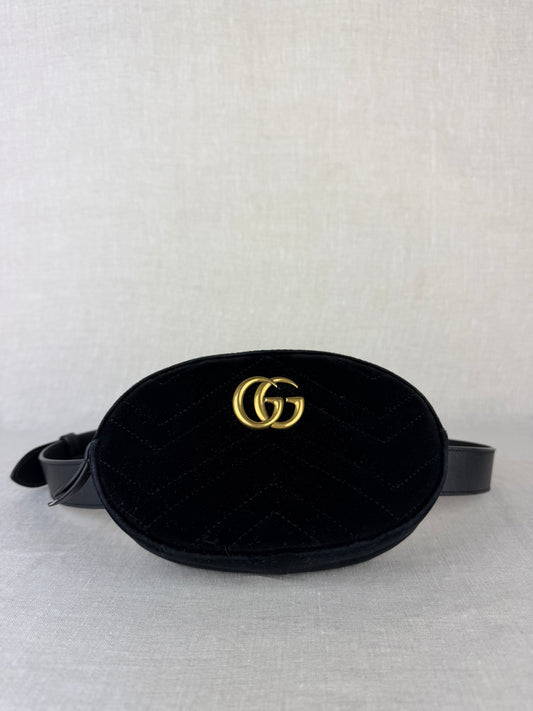 Gucci Velvet Matelasse GG Marmont Belt Bag 75cm- Black