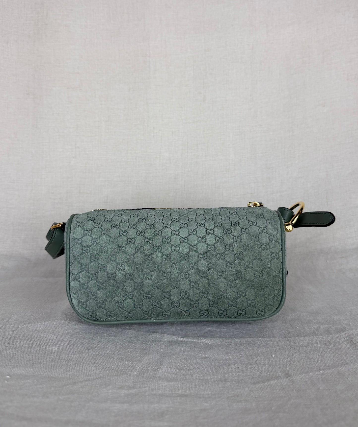 Gucci Suede Half Horsebit Shoulder Bag- Green