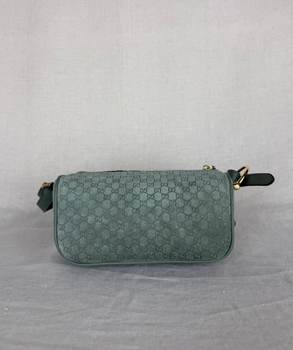 Gucci Suede Half Horsebit Shoulder Bag- Green