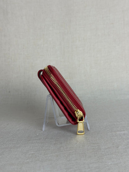 YSL Zip Wallet With Gold Hardware- Red