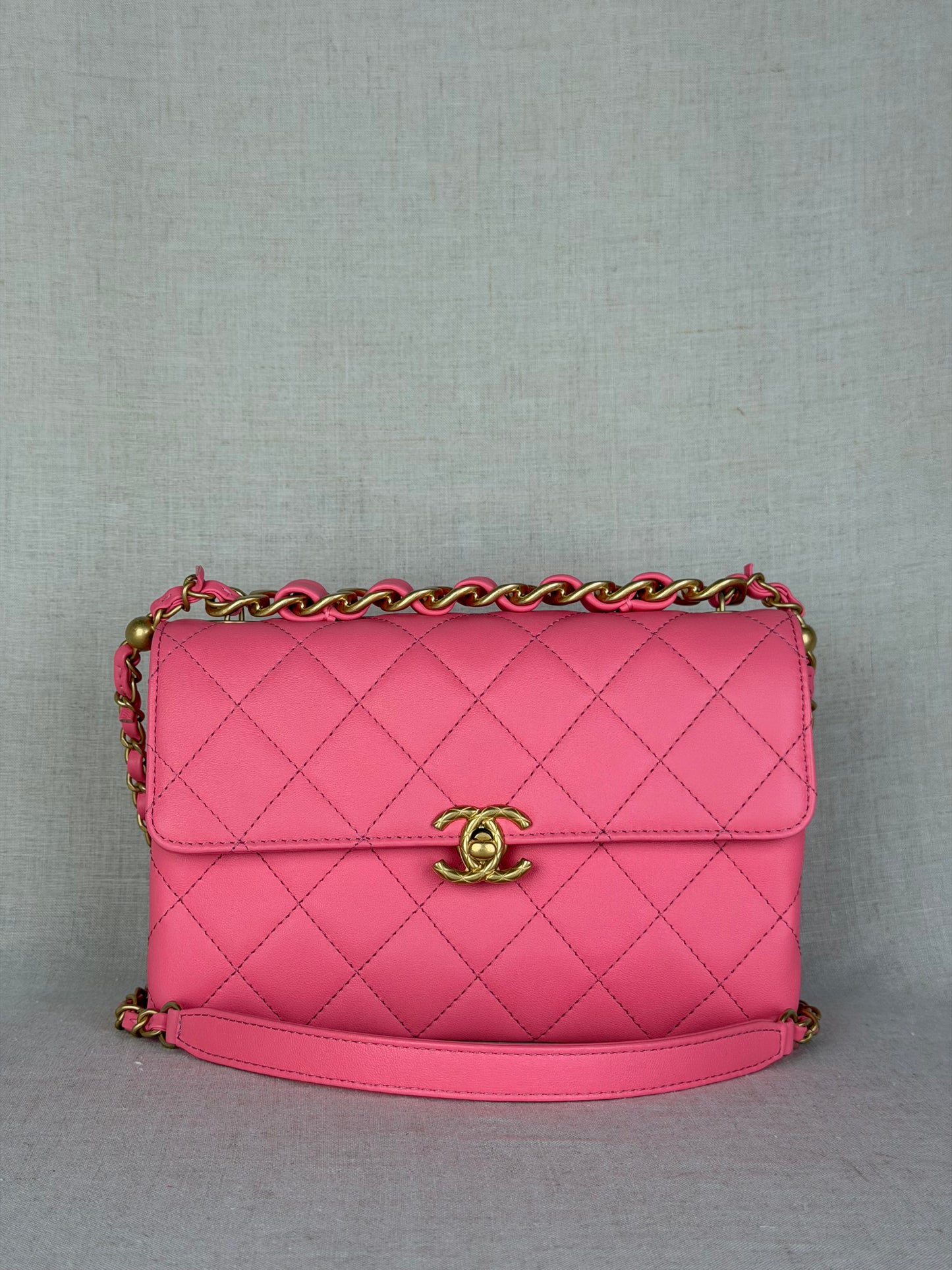 Chanel Quilted CC Flap Coral Pink Lambskin Bag