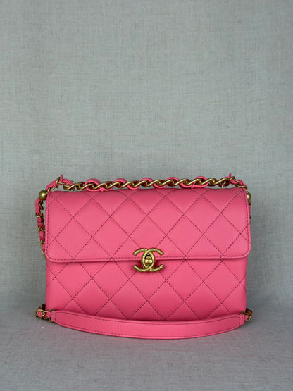 Chanel Quilted CC Flap Coral Pink Lambskin Bag