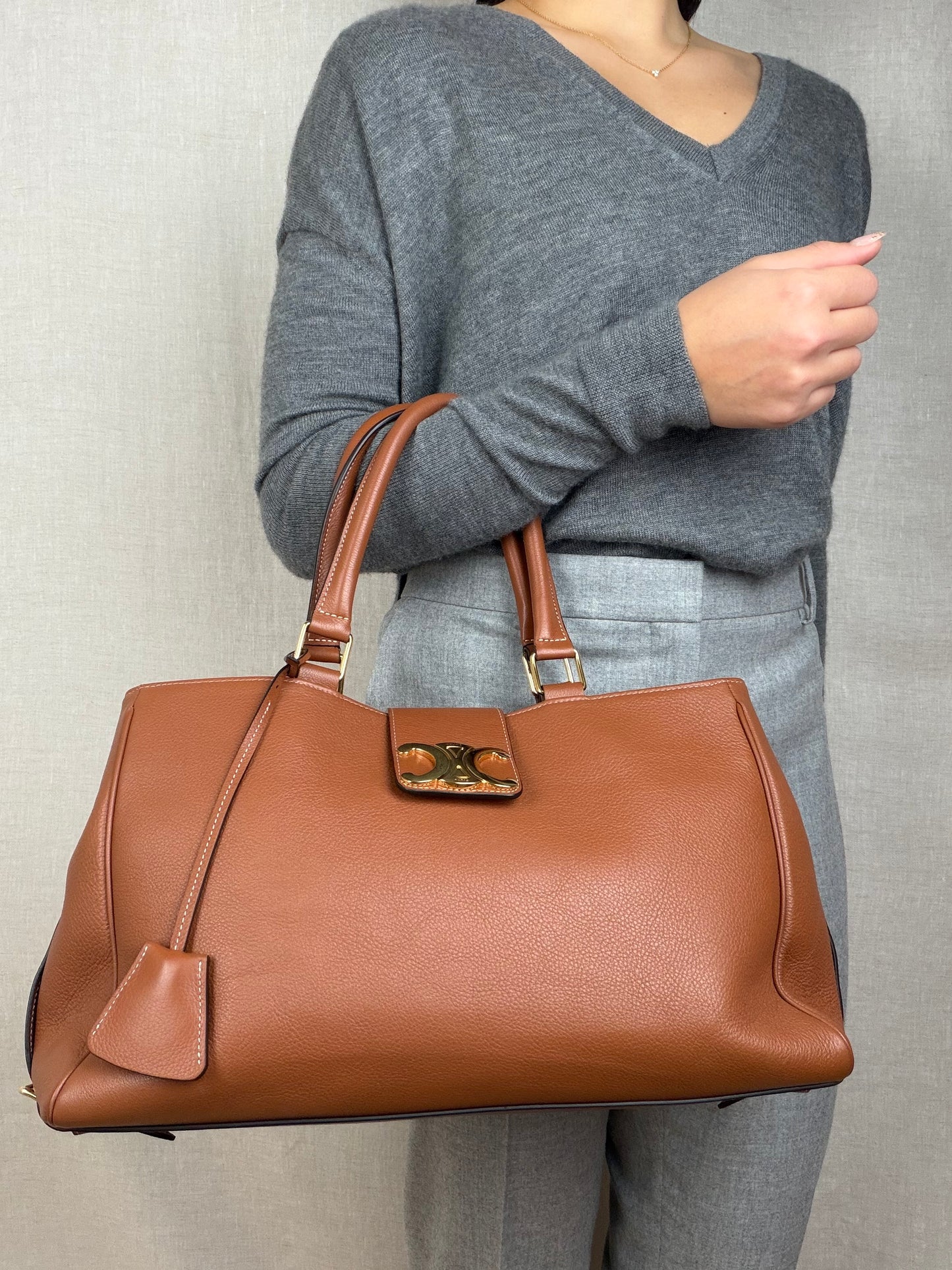 Celine Appoline Shoulder Bag in Brown Calfskin with Gold Hardware