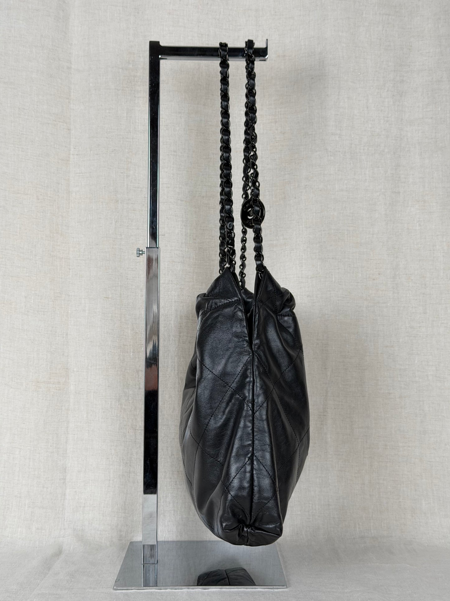 Chanel 22 Medium Lambskin- Black w Black Hardware