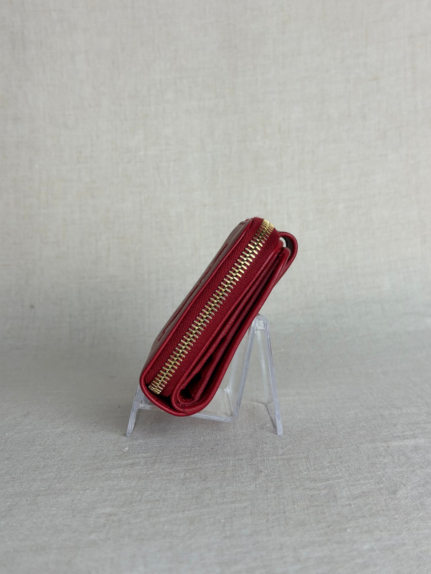 YSL Zip Wallet With Gold Hardware- Red