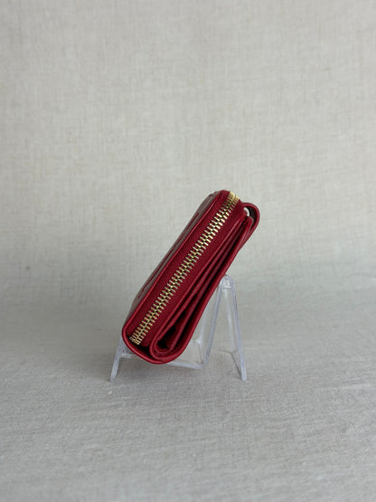 YSL Zip Wallet With Gold Hardware- Red