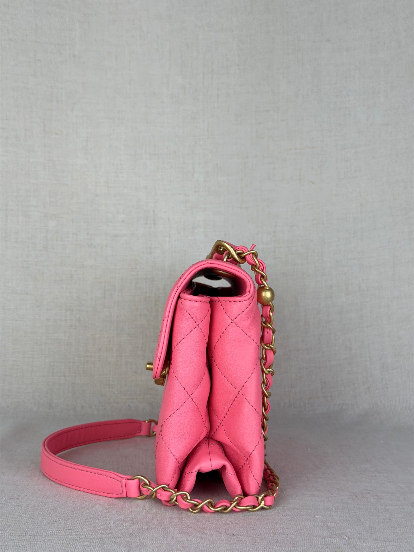 Chanel Quilted CC Flap Coral Pink Lambskin Bag