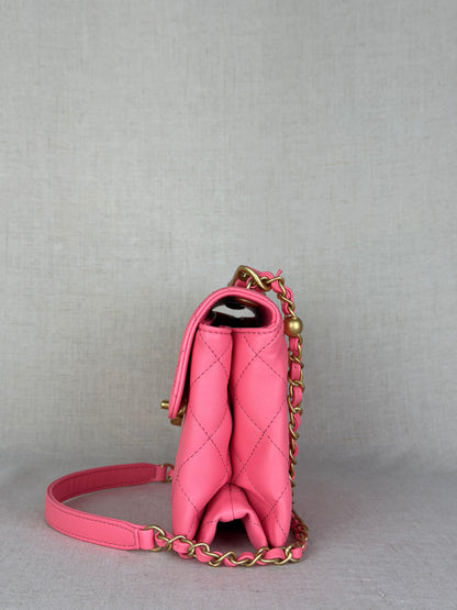 Chanel Quilted CC Flap Coral Pink Lambskin Bag