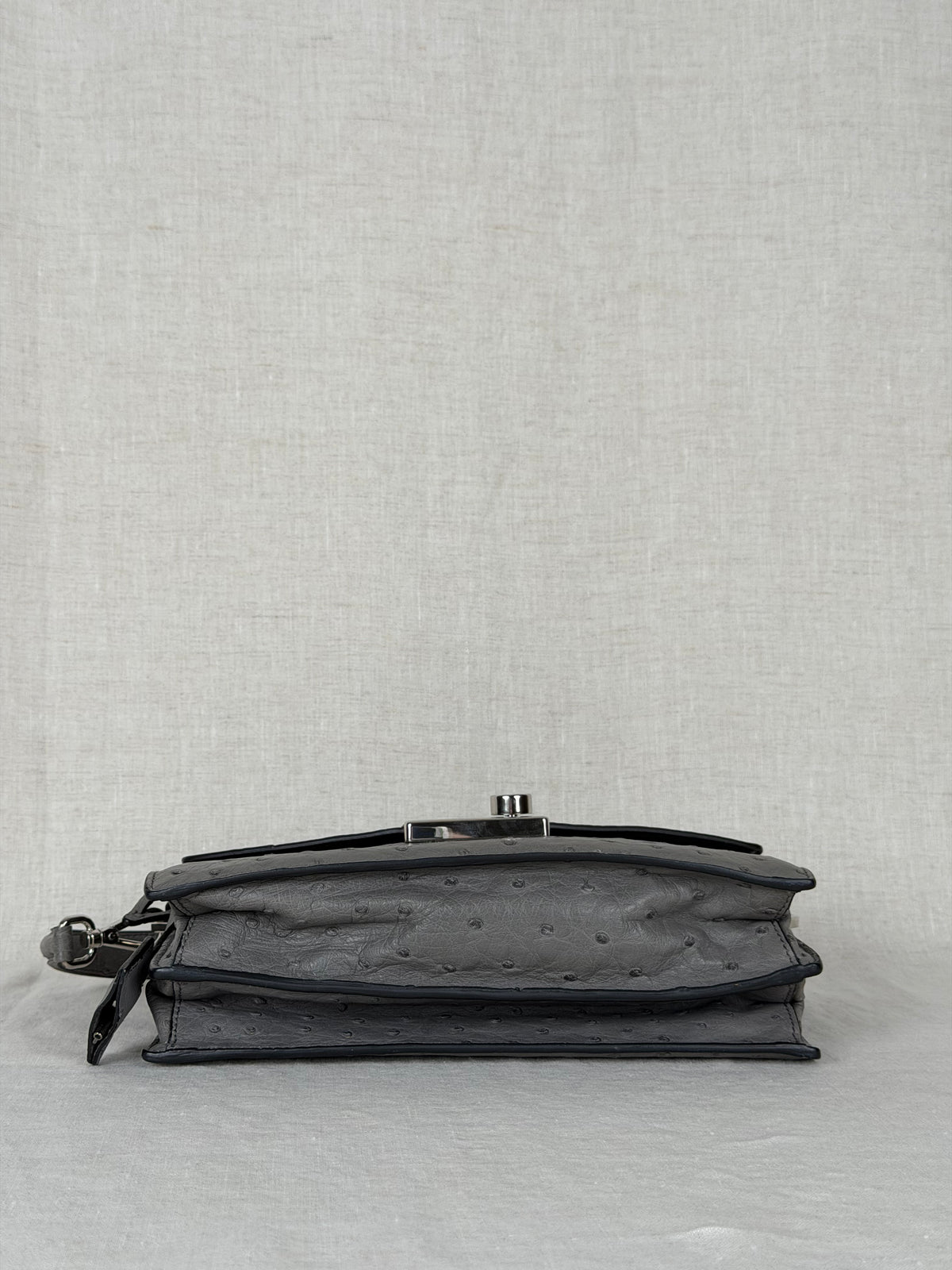 Prada Ostrich Leather Flap Bag - Grey