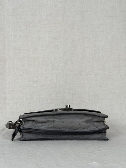 Prada Ostrich Leather Flap Bag - Grey