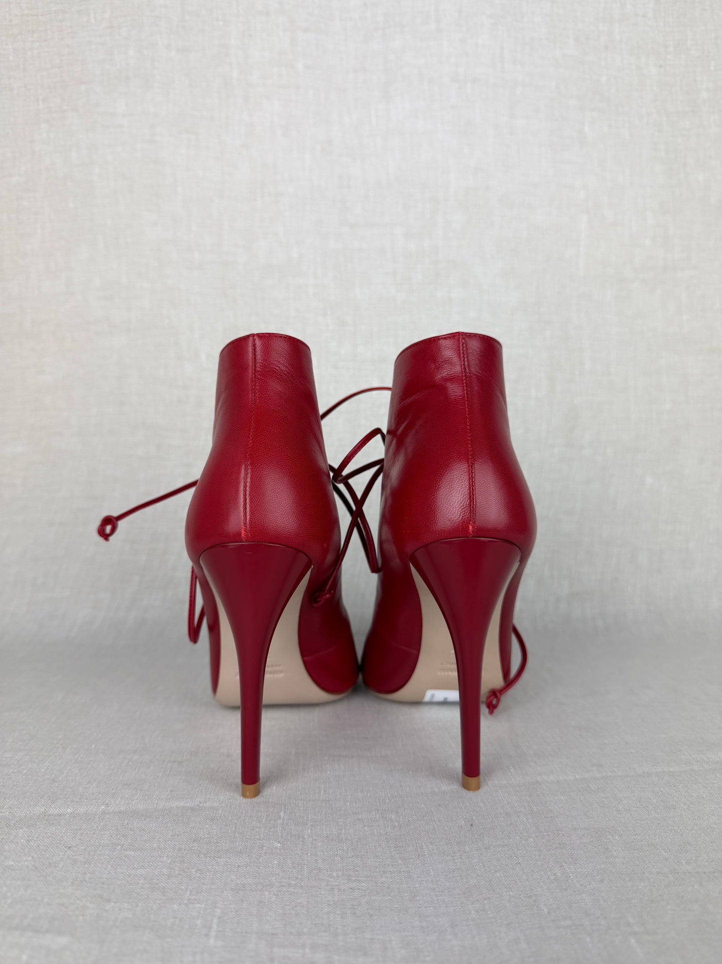 Miu Miu Lace Up Stiletto Red Boot Size 36.5