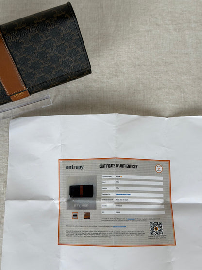 Celine Triomphe Coated Canvas Flap Wallet- Brown
