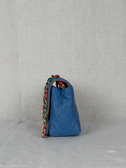Quilted Lambskin Ribbon Chain Flap Bag Small