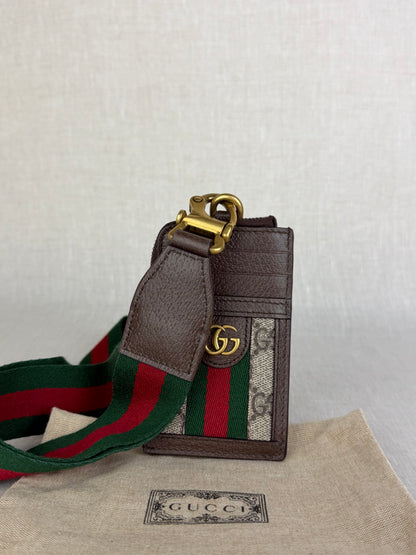 Gucci Brown Ophidia Card Case with Lanyard