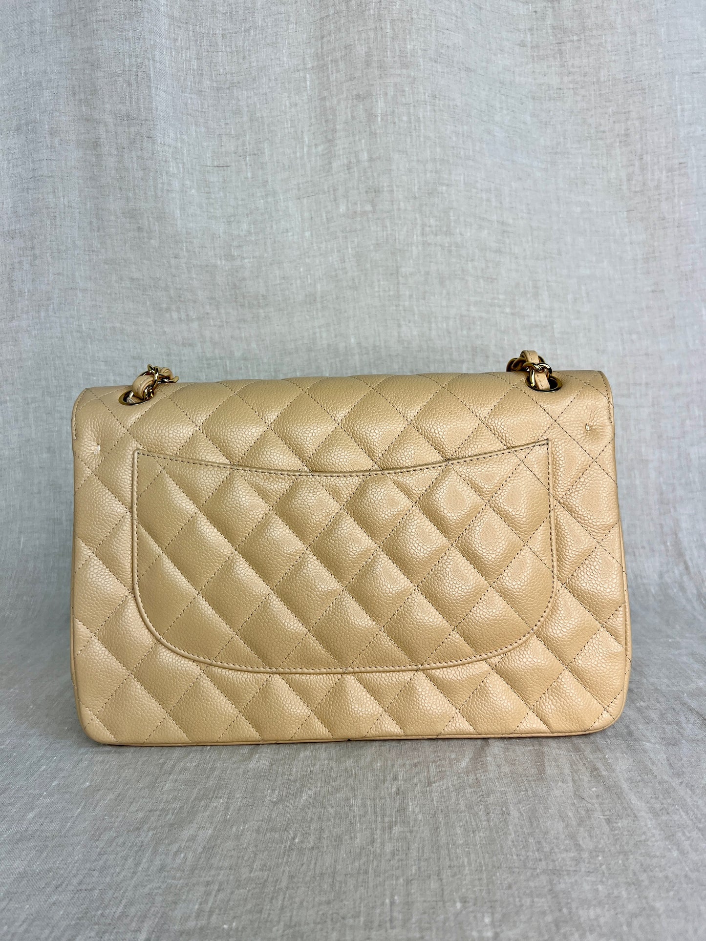 Chanel Classic Beige Jumbo in Caviar Leather with Gold Hardware