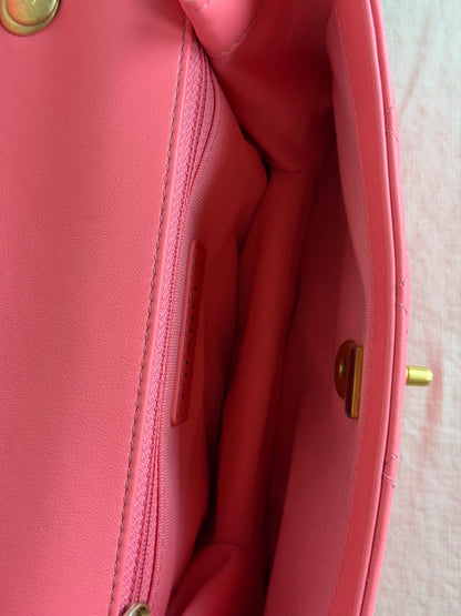 Chanel Quilted CC Flap Coral Pink Lambskin Bag