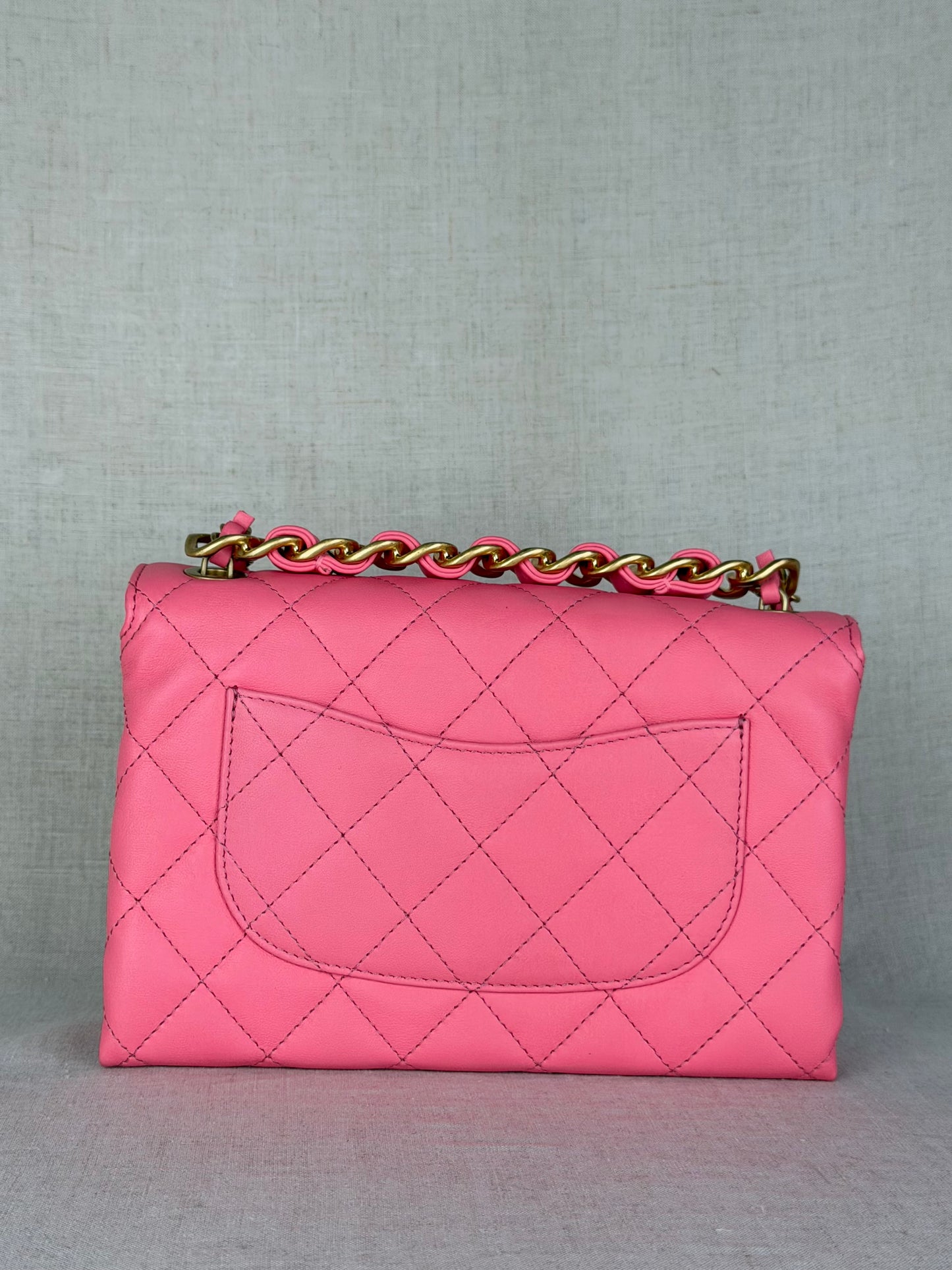 Chanel Quilted CC Flap Coral Pink Lambskin Bag