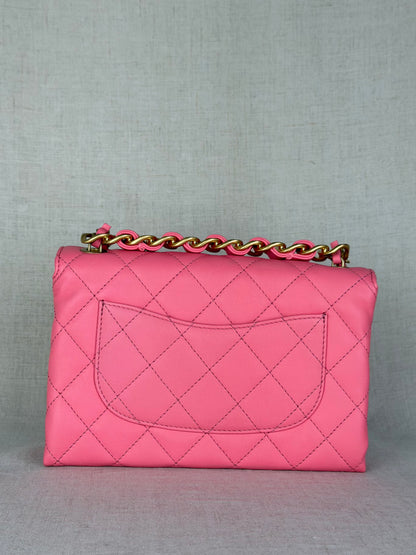 Chanel Quilted CC Flap Coral Pink Lambskin Bag