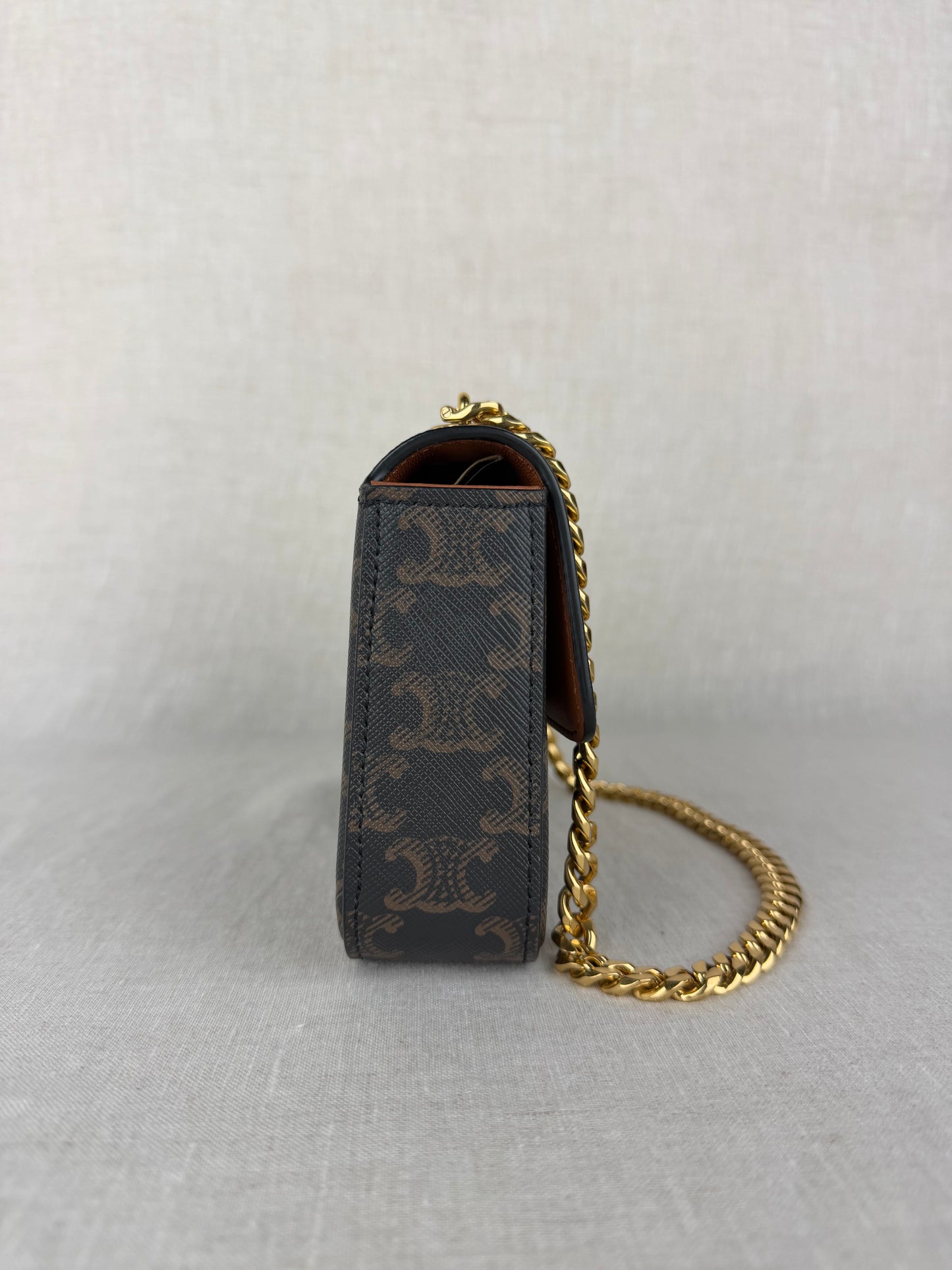Celine Monogram Claude with Gold Chain Brown