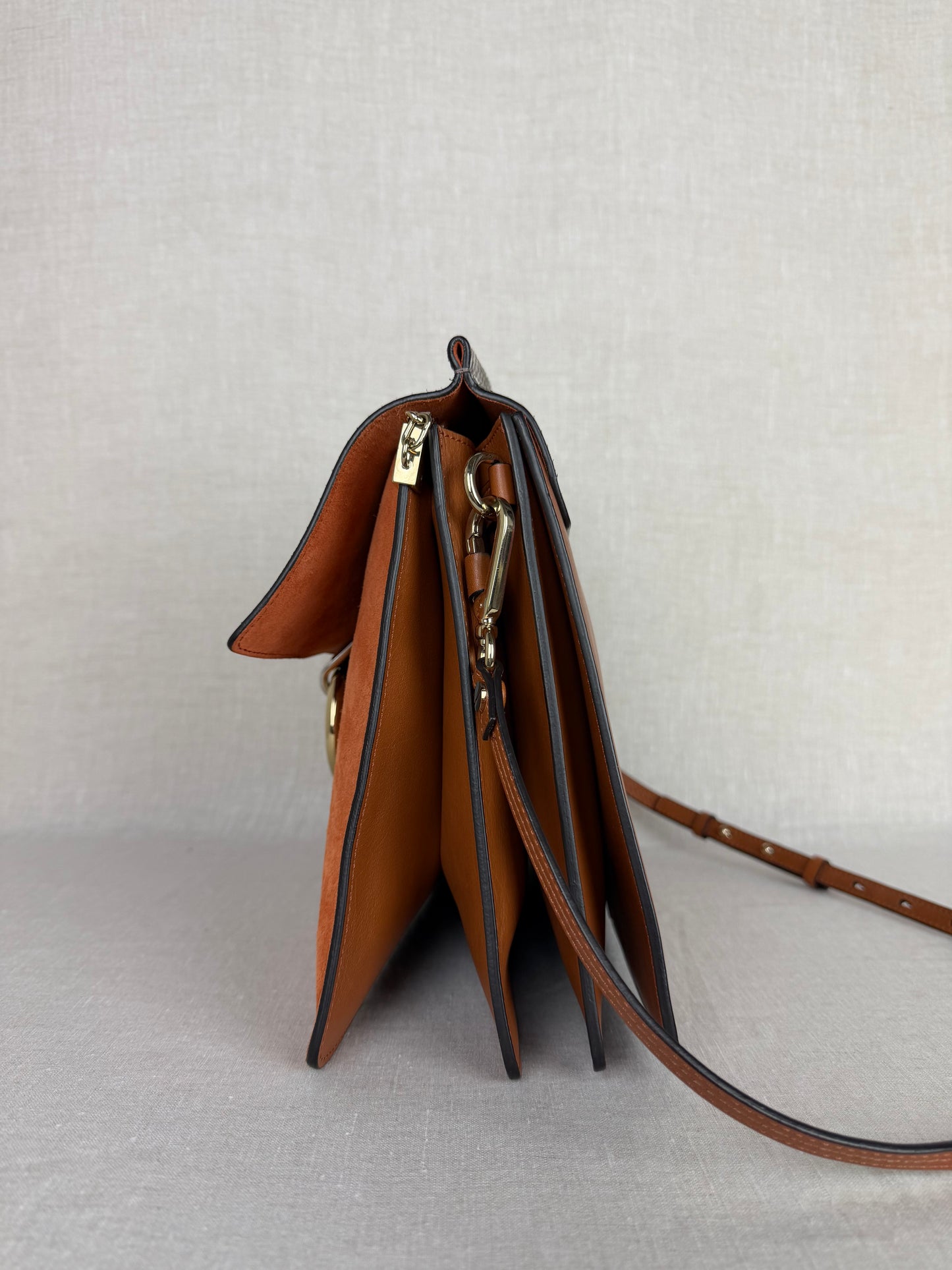 Chloé Medium Faye Suede & Faux Python Leather Shoulder Bag – Brown