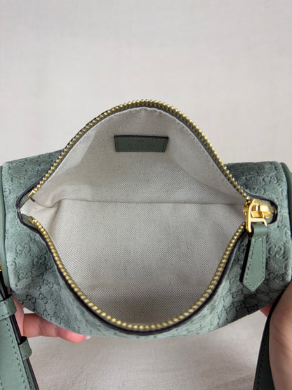 Gucci Suede Half Horsebit Shoulder Bag- Green