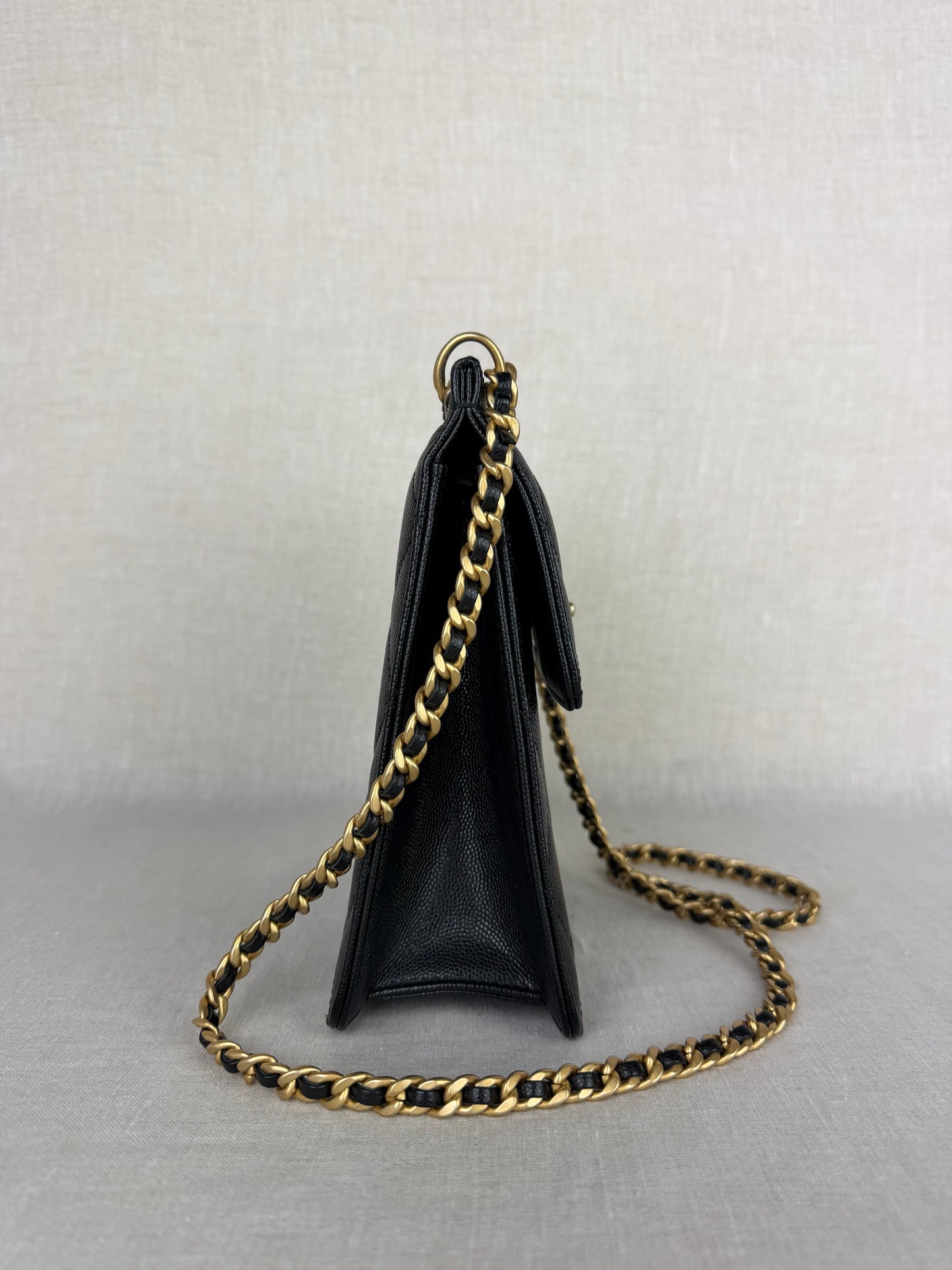 Chanel 2023 Top Chain Vertical Flap Crossbody- Black Caviar Leather