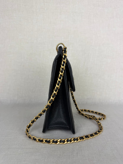 Chanel 2023 Top Chain Vertical Flap Crossbody- Black Caviar Leather